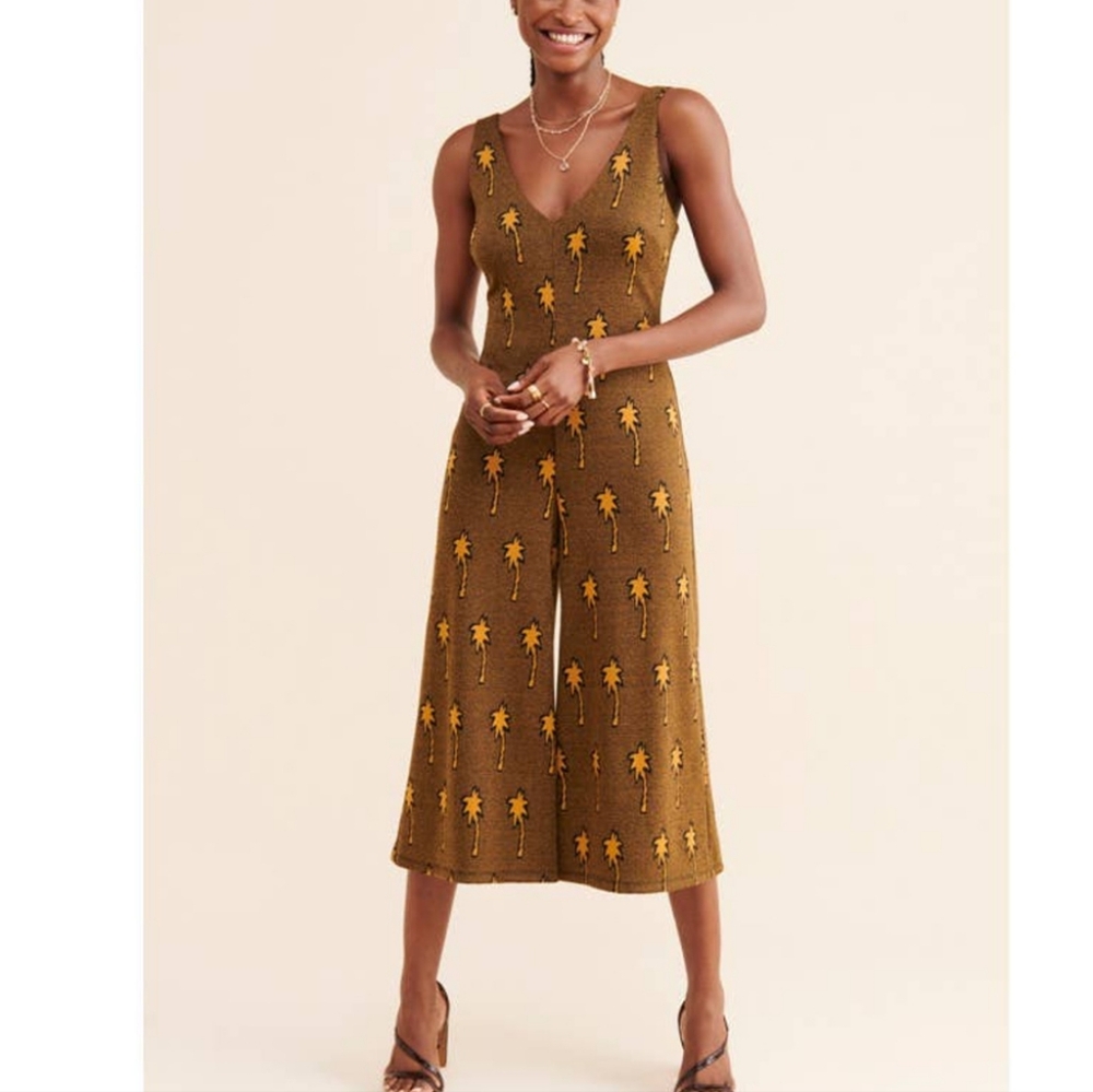 New Anthropologie Mimi Jumpsuit by Hutch Brown PALM PRINT